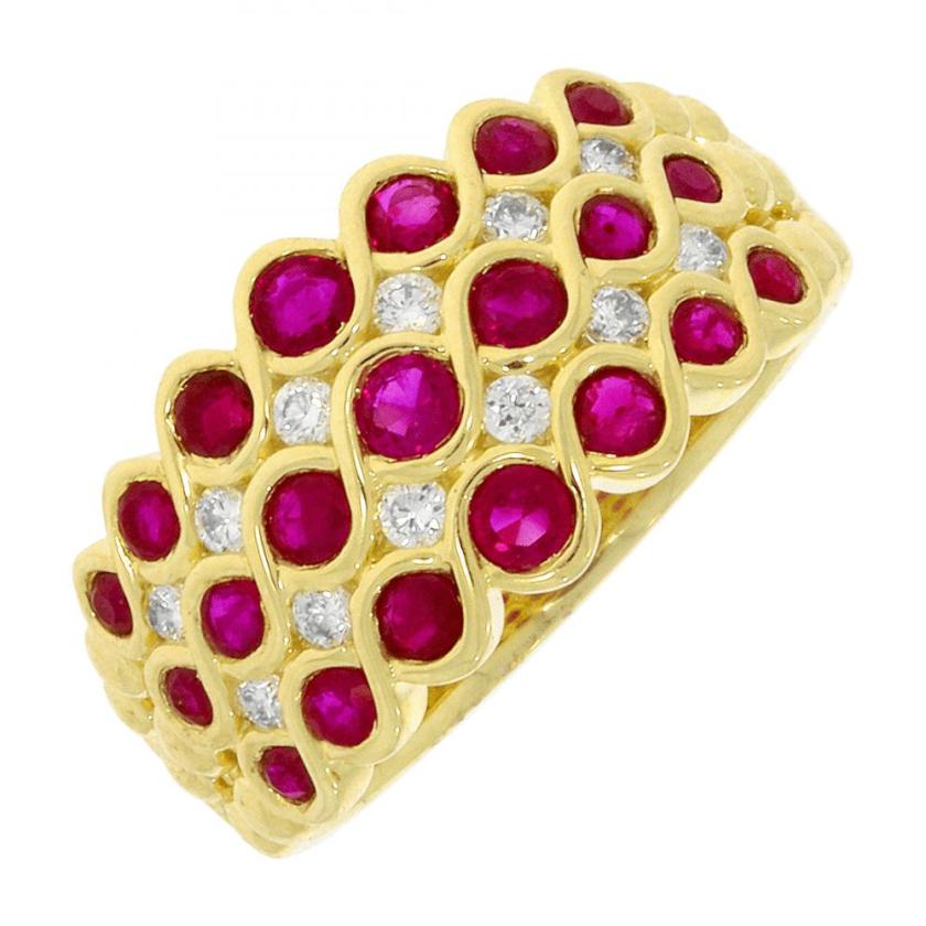 Rings | Womens 9ct Yellow Gold Weaved Ruby & Diamond Ring – Size ‘N’ 9ct Yellow Gold Rings