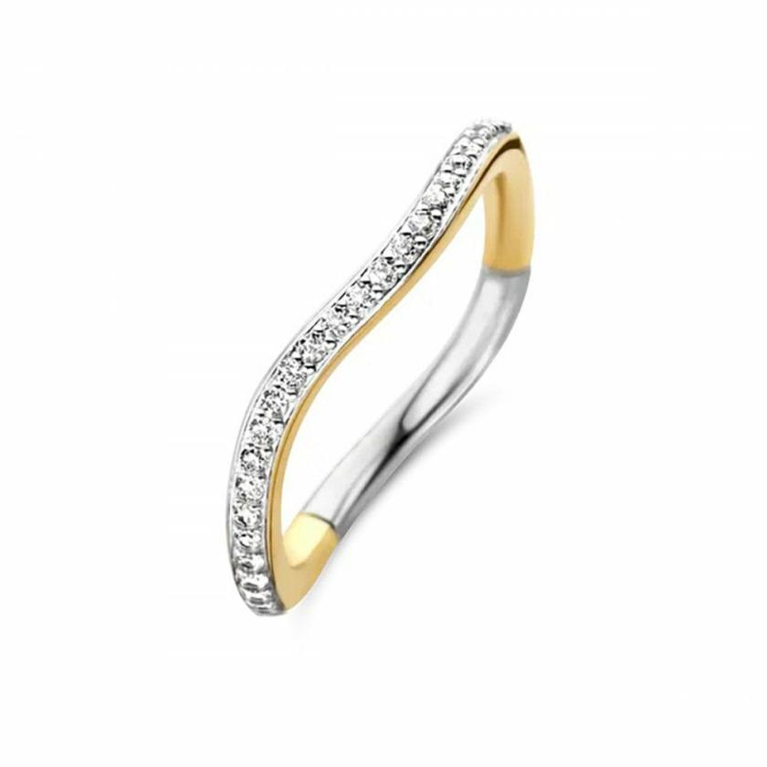 Rings | Womens Ladies Milano Two Tone Stone Set Wave Ring Jewellery Type Rings