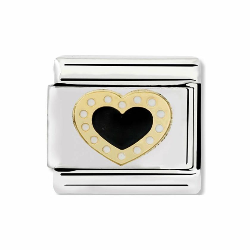 Beads & Charms | Womens CLASSIC Gold Dotted Black Heart Charm 18ct Yellow Gold Beads & Charms